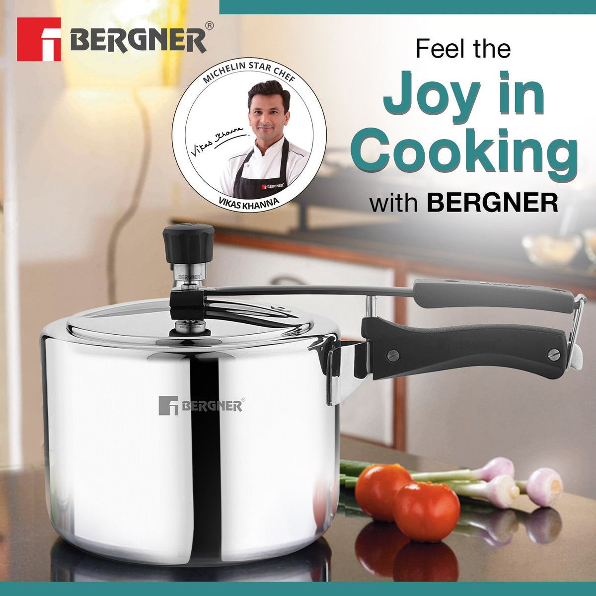 Bergner 2.5L Argent Tri-Ply 18/10 Stainless Steel Inner Lid Pressure Cooker