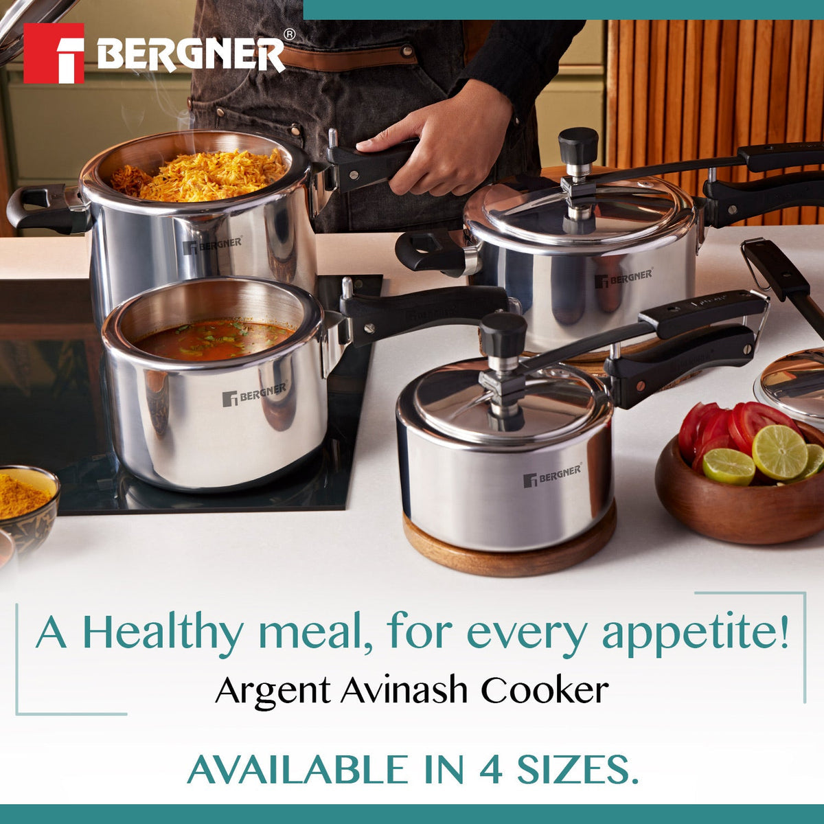 Bergner 3.5L Argent Tri-Ply 18/10 Stainless Steel Inner Lid Pressure Cooker