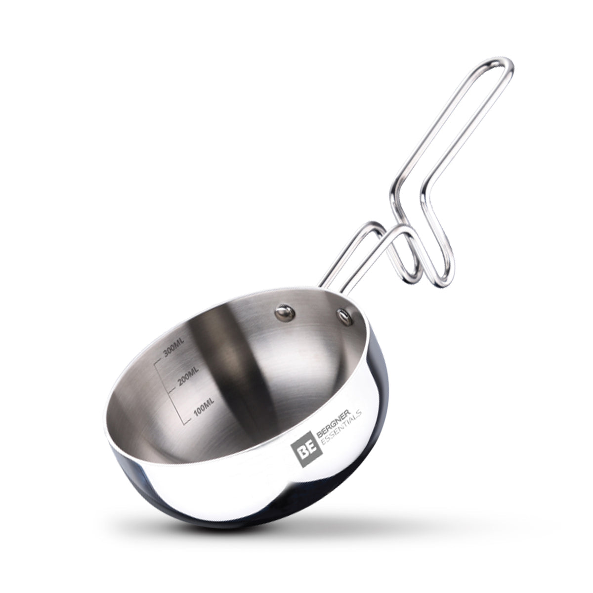 Bergner Argent TriPly Stainless Steel 12cm Tadka Pan, 500ml Capacity, For Spice Tempering/Seasoning, Laser-Etched Measuring Scale Inside, Food Grade, Healthy Cooking - Induction and Gas Stove Ready