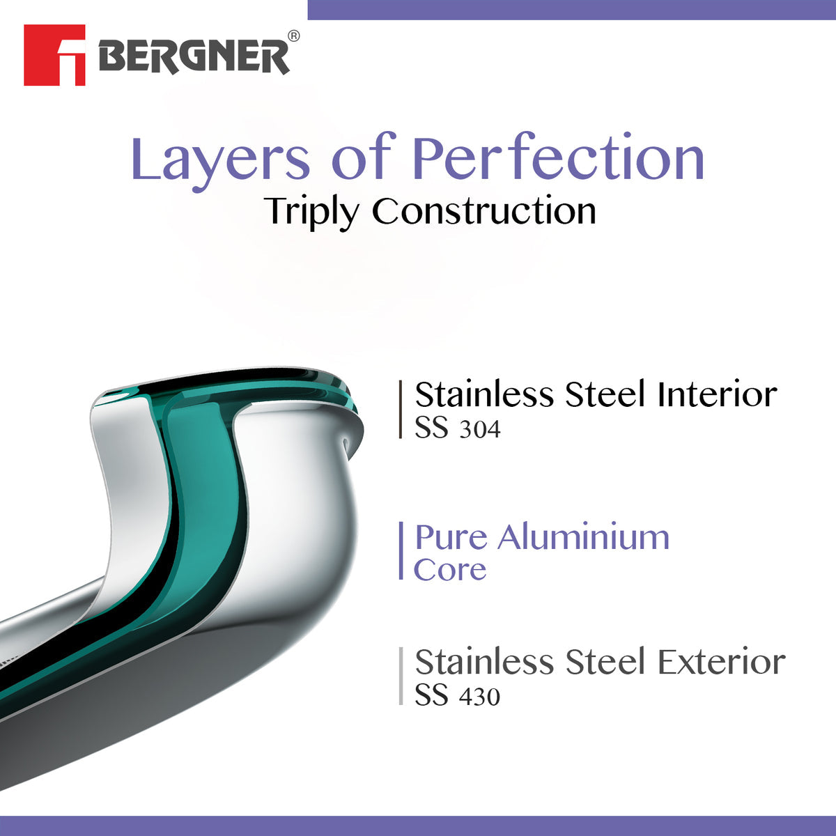 Bergner Argent TriPly Stainless Steel 12cm Tadka Pan, 500ml Capacity, For Spice Tempering/Seasoning, Laser-Etched Measuring Scale Inside, Food Grade, Healthy Cooking - Induction and Gas Stove Ready