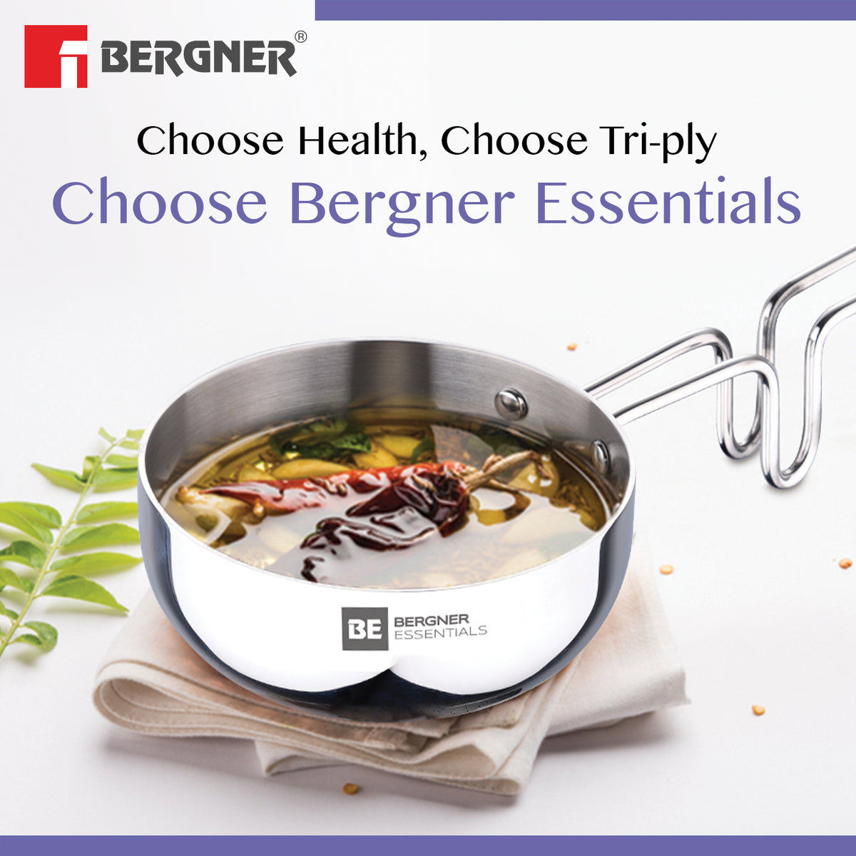 Bergner Argent TriPly Stainless Steel 12cm Tadka Pan, 500ml Capacity, For Spice Tempering/Seasoning, Laser-Etched Measuring Scale Inside, Food Grade, Healthy Cooking - Induction and Gas Stove Ready