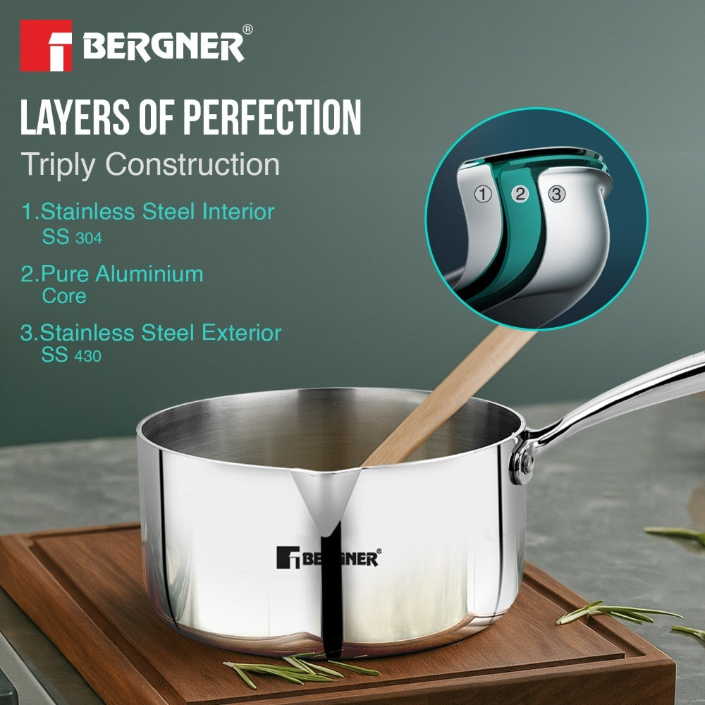 Bergner 18cm Argent Tri-Ply Stainless Steel Milkpan/Saucepan - Induction Bottom