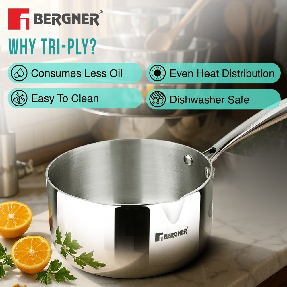 Bergner 18cm Argent Tri-Ply Stainless Steel Milkpan/Saucepan - Induction Bottom