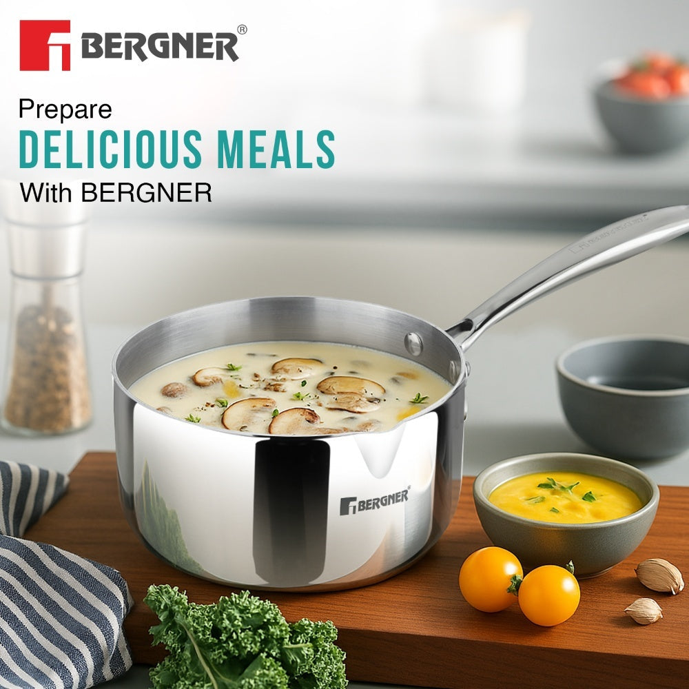 Bergner 18cm Argent Tri-Ply Stainless Steel Milkpan/Saucepan - Induction Bottom
