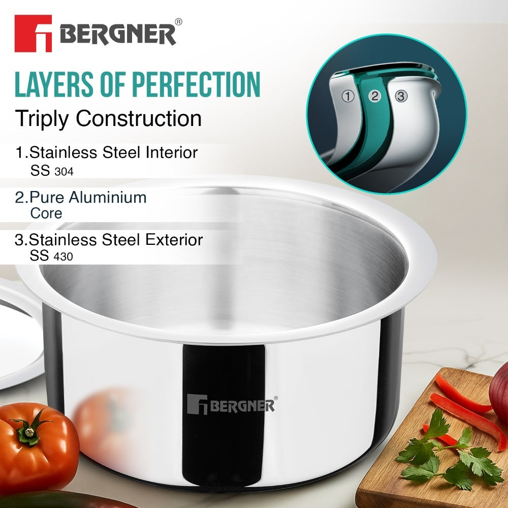 Argent TriPly Stainless Steel 18cm (2.4 L) Tope - Induction Bottom
