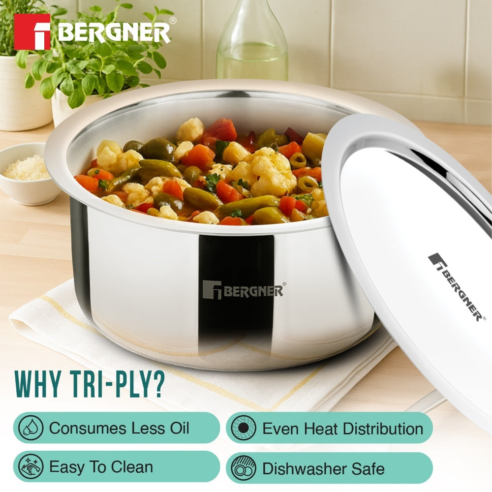 Argent TriPly Stainless Steel 18cm (2.4 L) Tope - Induction Bottom