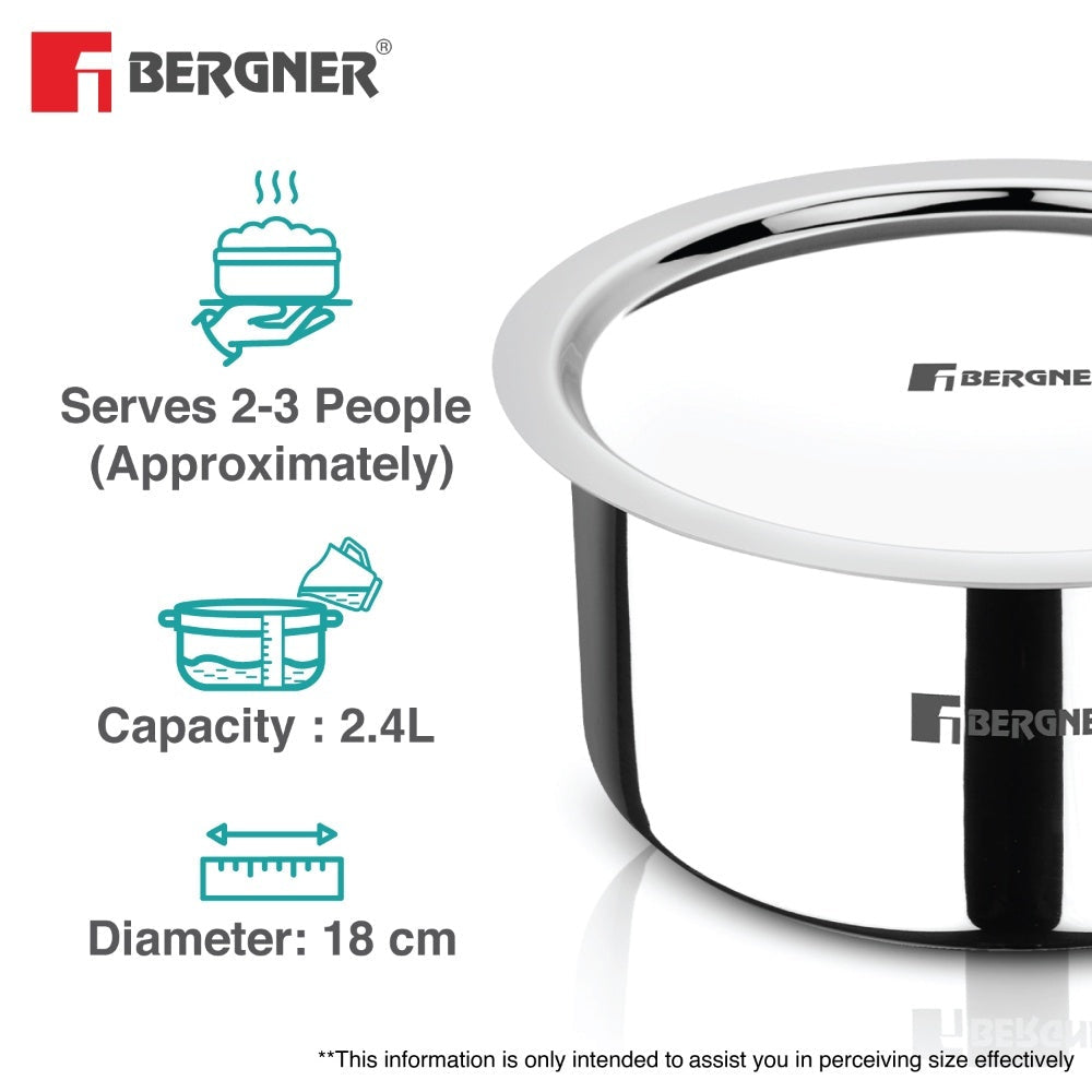 Argent TriPly Stainless Steel 18cm (2.4 L) Tope - Induction Bottom