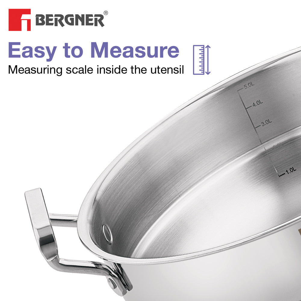 BERGNER BE Essentials Triply Stainless Steel 27cm Multi Kadai - 2 Pcs Idli Plates, 1 Pc Appam Plate with 19 Cavities, 1 Pc Patra Plate and 1 Pc Steam Plate, Less Cooking Oil - Induction Bottom