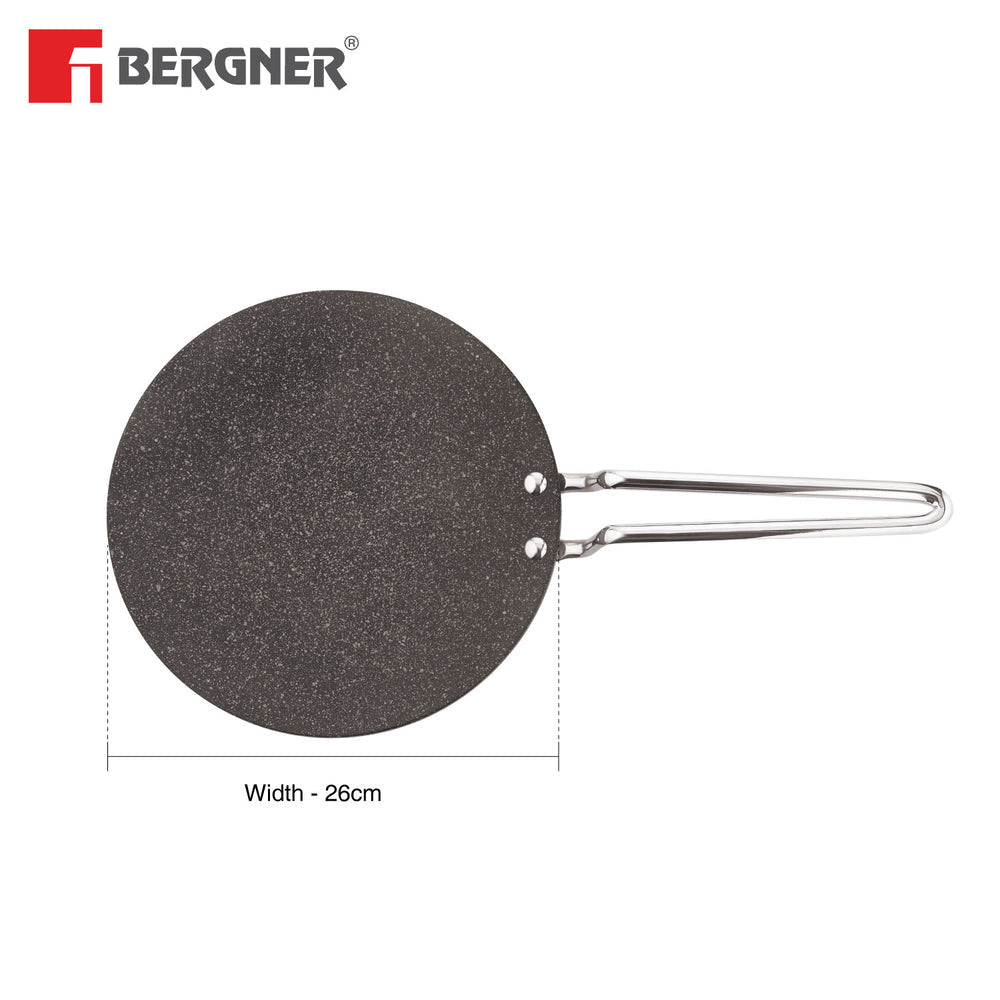 BERGNER Argent Samsara Triply Stainless Steel 26 cm Roti Tawa with Premium Non-Stick Coating, Consumes Less Oil for Healthy Cooking, Even and Faster Heating, Easy to Clean - Induction Compatible