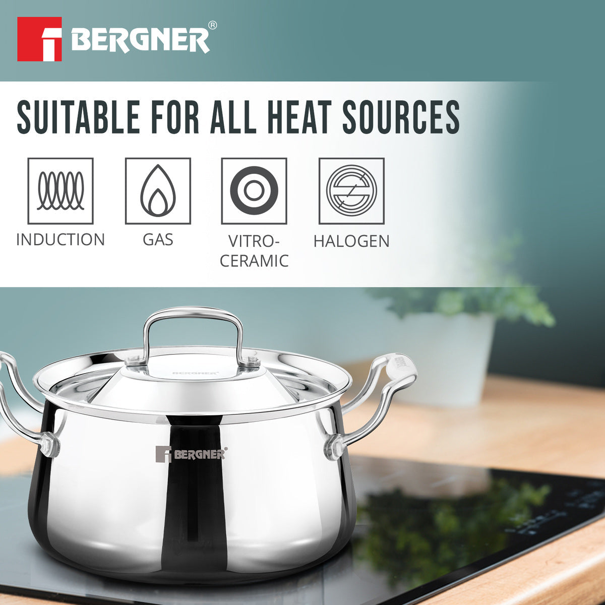 Bergner Argent Samsara Triply Stainless Steel 18cm (2.8 L) Biryani Handi, Cook and Serve Belly Shape Rice Handi, Consumes Less Oil, Healthy Cooking, Even and Faster Heating - Induction Bottom