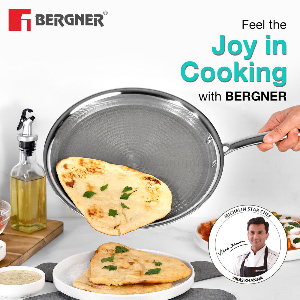 BERGNER Hi-Tech Giro X Ceramic 30cm Dosa Tawa, Triply Dosa Tawa with Ceramic Coating, PFOA/PTFE/PFAS Free, Non-Toxic, Healthy Cooking, Stay Cool Handle, Pan Protector Included - Induction Bottom