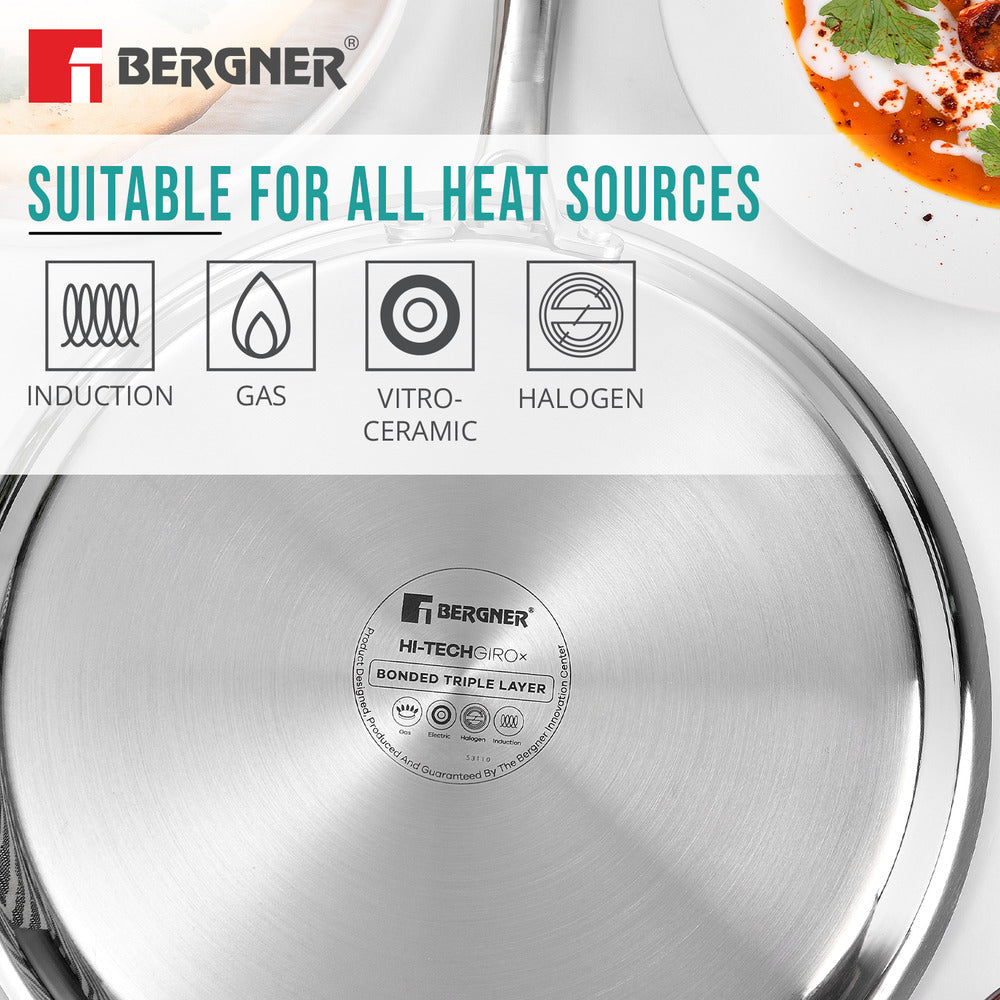 BERGNER Hi-Tech Giro X Ceramic 28cm Dosa Tawa, Triply Dosa Tawa with Ceramic Coating, PFOA/PTFE/PFAS Free, Non-Toxic, Healthy Cooking, Stay Cool Handle, Pan Protector Included - Induction Bottom