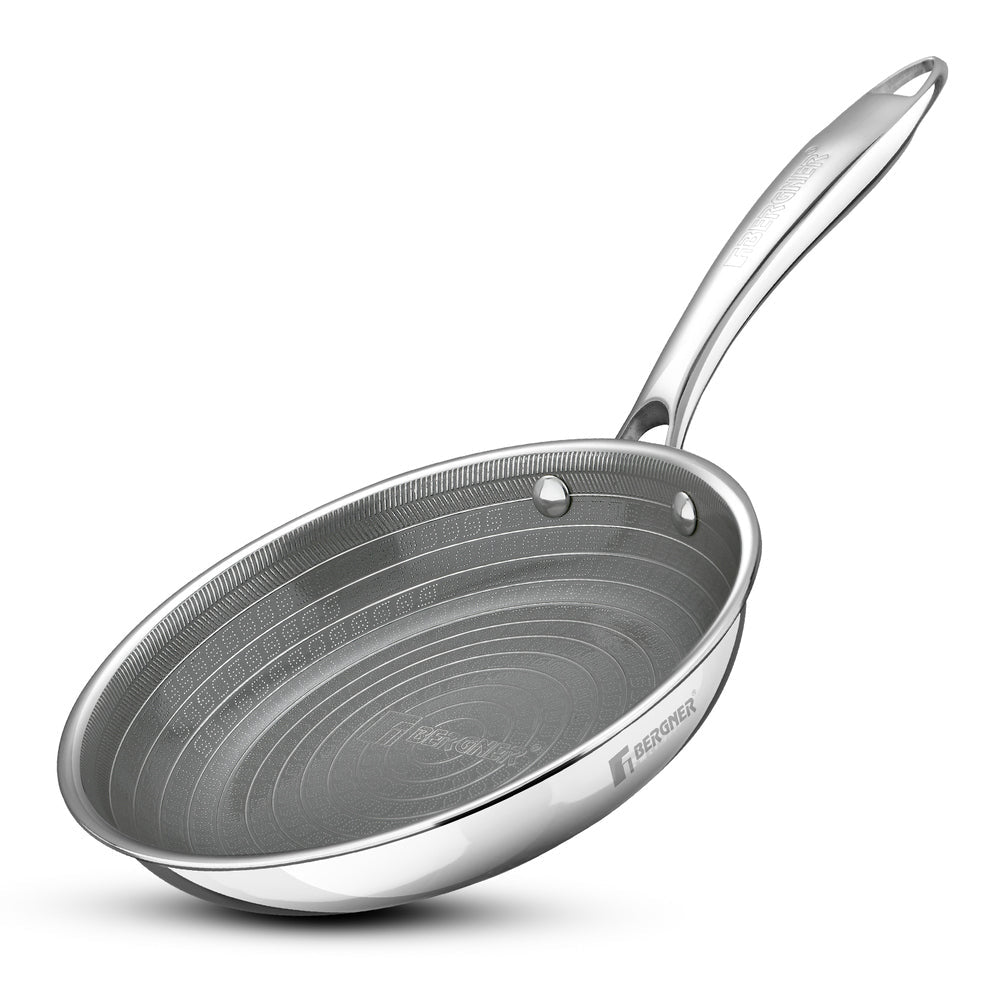 BERGNER Hi-Tech Giro x Triply with Honeycomb Healthy Ceramic Coating 18cm Frypan, Stay Cool Handle, Metal Spatula Safe, PFOA/PTFE/PFAS Free, Healthy Cooking, Pan Protector Included - Induction Bottom
