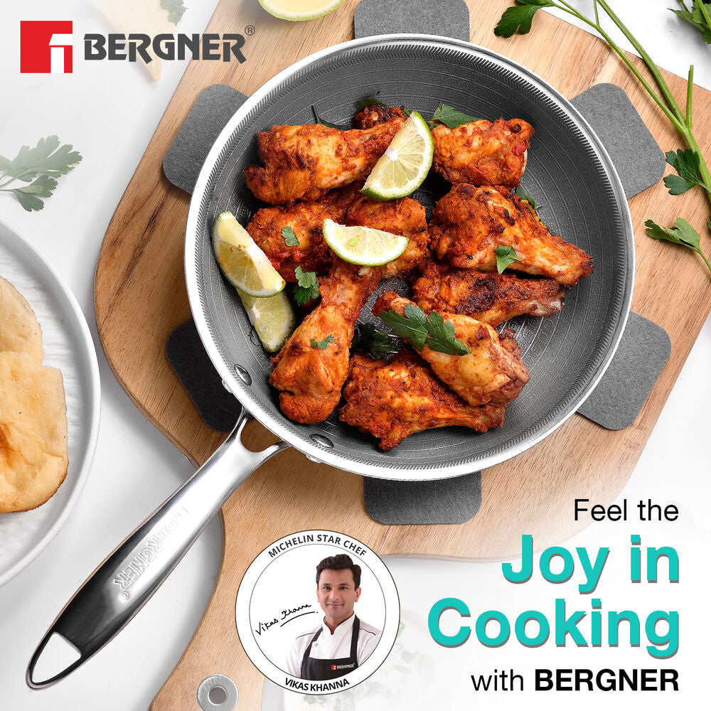 BERGNER Hi-Tech Giro x Triply with Honeycomb Healthy Ceramic Coating 18cm Frypan, Stay Cool Handle, Metal Spatula Safe, PFOA/PTFE/PFAS Free, Healthy Cooking, Pan Protector Included - Induction Bottom