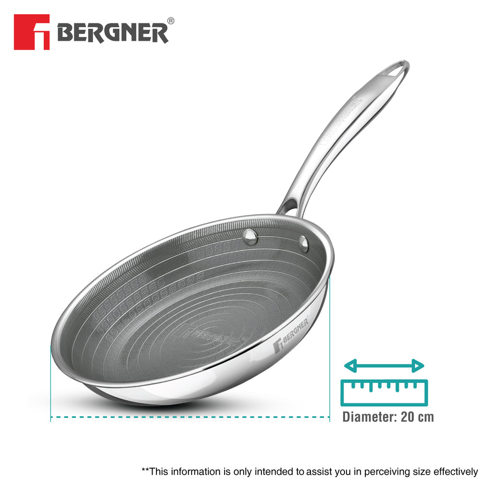 BERGNER Hi-Tech Giro x Triply with Honeycomb Healthy Ceramic Coating 20cm Frypan, Stay Cool Handle, Metal Spatula Safe, PFOA/PTFE/PFAS Free, Healthy Cooking, Pan Protector Included - Induction Bottom