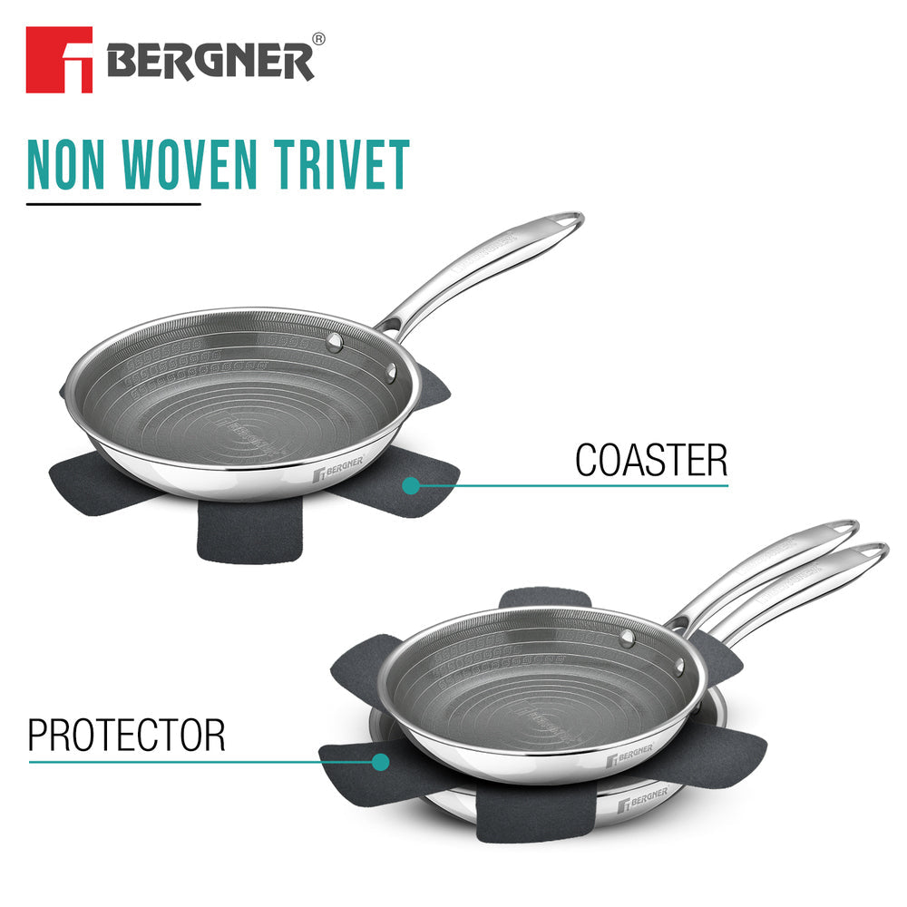 BERGNER Hi-Tech Giro x Triply with Honeycomb Healthy Ceramic Coating 18cm Frypan, Stay Cool Handle, Metal Spatula Safe, PFOA/PTFE/PFAS Free, Healthy Cooking, Pan Protector Included - Induction Bottom