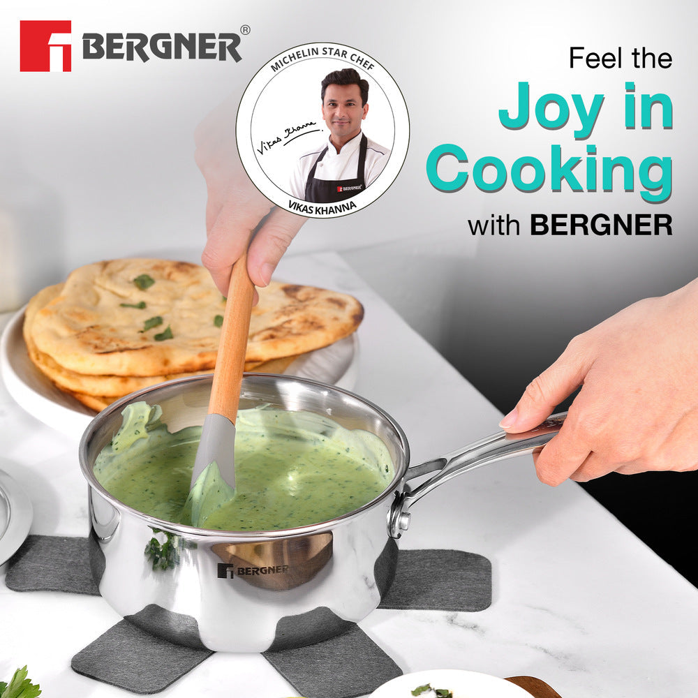 Bergner Hi-Tech Giro x Triply with Honeycomb Healthy Ceramic Coating Saucepan 16cm (1.6 L) with Glass Lid, Stay Cool Handles, PFOA/PTFE/PFAS Free, Pan Protector Included (Induction Bottom)