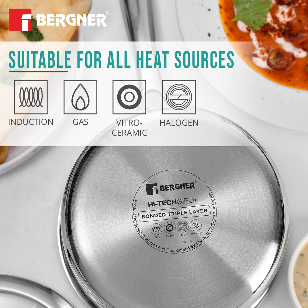 Bergner Hi-Tech Giro x Triply with Honeycomb Healthy Ceramic Coating Saucepan 16cm (1.6 L) with Glass Lid, Stay Cool Handles, PFOA/PTFE/PFAS Free, Pan Protector Included (Induction Bottom)