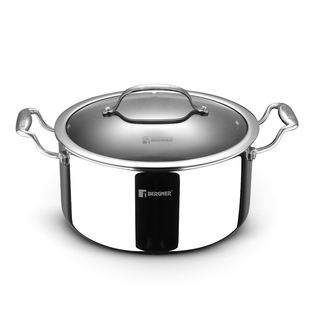 Bergner Hi-Tech Giro X Ceramic 28cm (8.2 L) Casserole with Glass Lid, Ceramic Coating, Metal Spatula Safe, PFOA/PTFE/PFAS Free, Less Oil Use, Healthy Cooking, Pan Protector Included - Induction Bottom