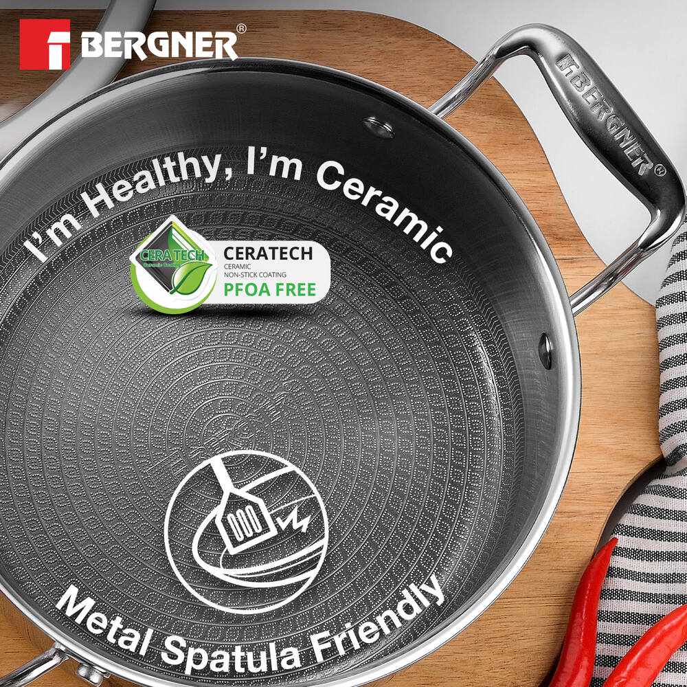 Bergner Hi-Tech Giro X Ceramic 28cm (8.2 L) Casserole with Glass Lid, Ceramic Coating, Metal Spatula Safe, PFOA/PTFE/PFAS Free, Less Oil Use, Healthy Cooking, Pan Protector Included - Induction Bottom