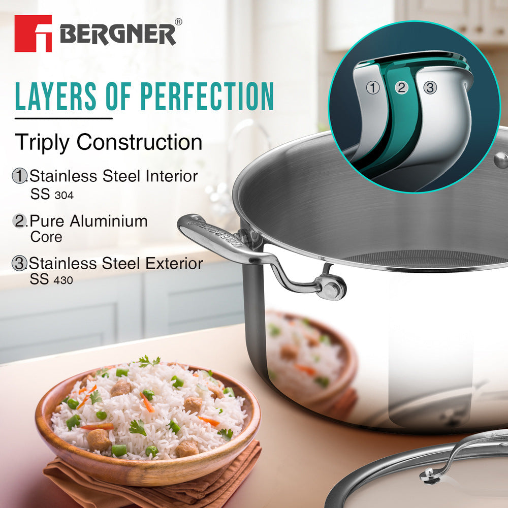 Bergner Hi-Tech Giro X Ceramic 28cm (8.2 L) Casserole with Glass Lid, Ceramic Coating, Metal Spatula Safe, PFOA/PTFE/PFAS Free, Less Oil Use, Healthy Cooking, Pan Protector Included - Induction Bottom