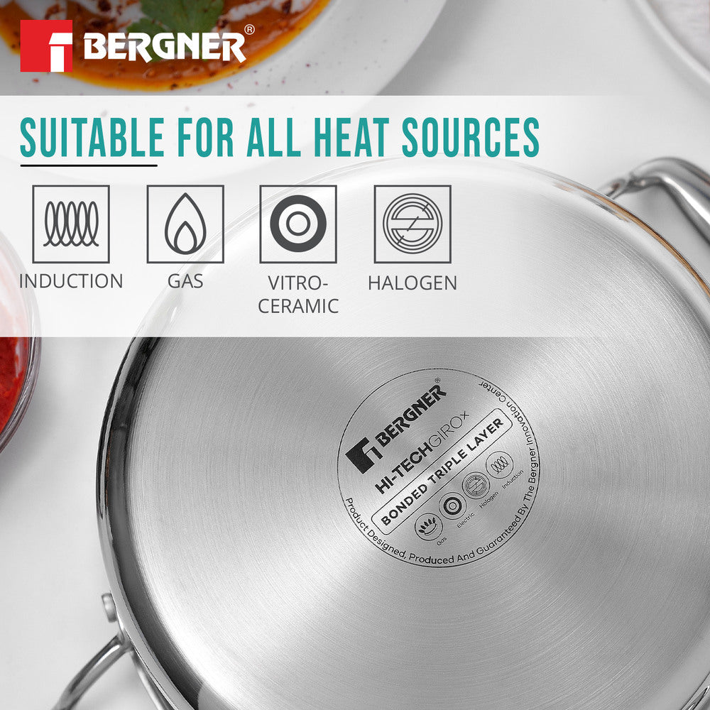Bergner Hi-Tech Giro X Ceramic 28cm (8.2 L) Casserole with Glass Lid, Ceramic Coating, Metal Spatula Safe, PFOA/PTFE/PFAS Free, Less Oil Use, Healthy Cooking, Pan Protector Included - Induction Bottom