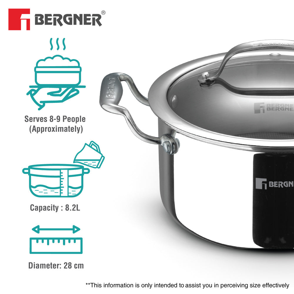 Bergner Hi-Tech Giro X Ceramic 28cm (8.2 L) Casserole with Glass Lid, Ceramic Coating, Metal Spatula Safe, PFOA/PTFE/PFAS Free, Less Oil Use, Healthy Cooking, Pan Protector Included - Induction Bottom