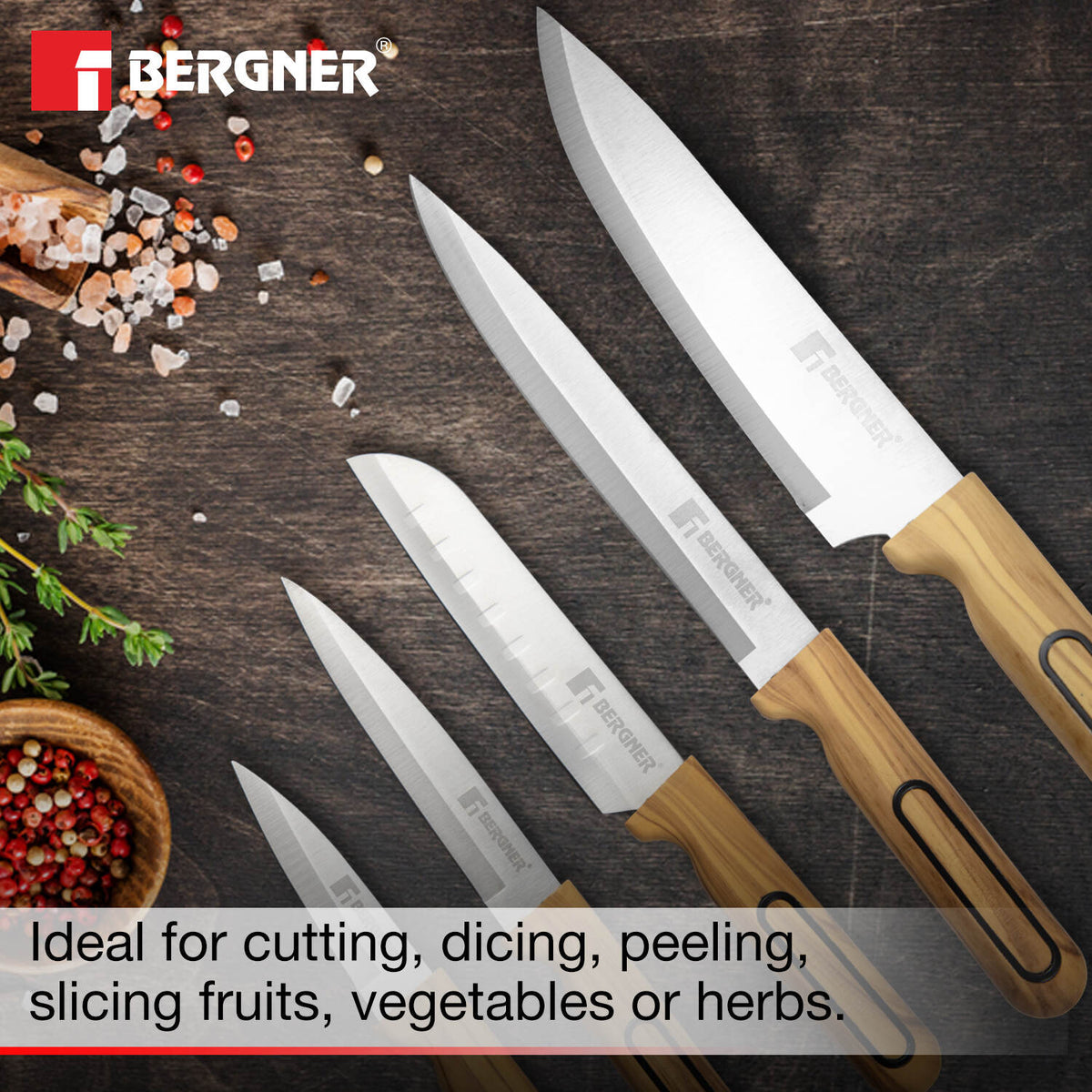 Bergner Olive Garden Stainless Steel 6 Pcs Knife Set