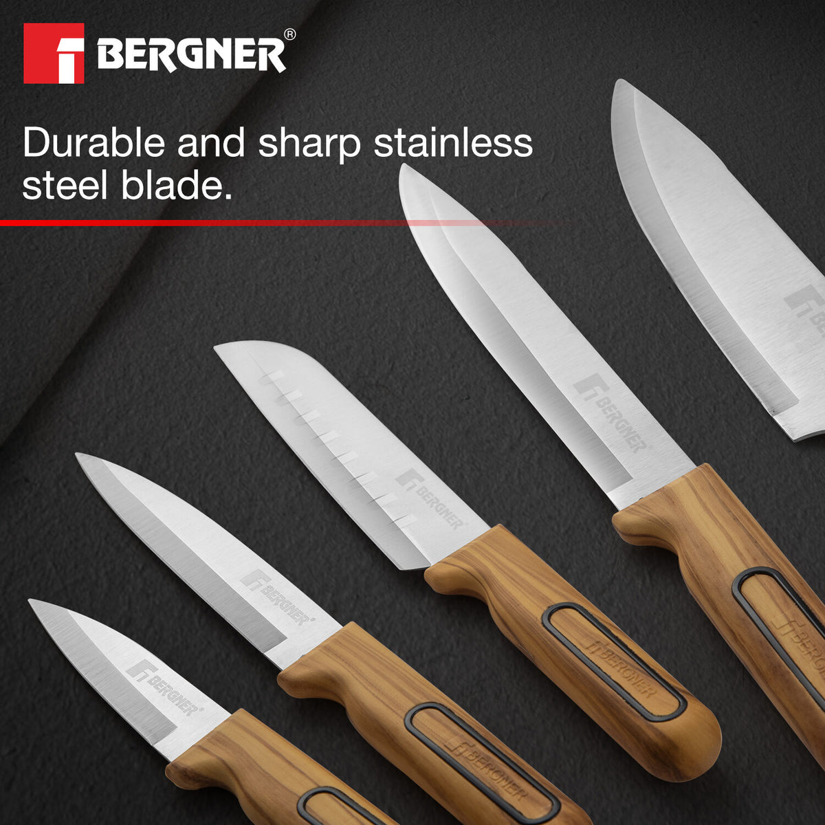 Bergner Olive Garden Stainless Steel 6 Pcs Knife Set
