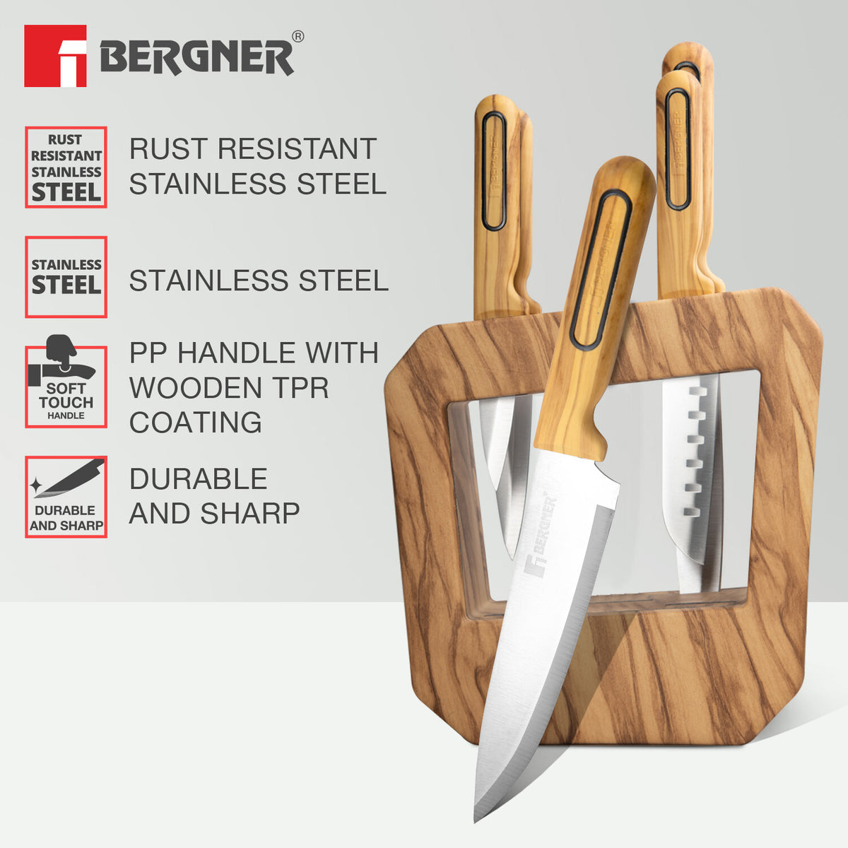 Bergner Olive Garden Stainless Steel 6 Pcs Knife Set