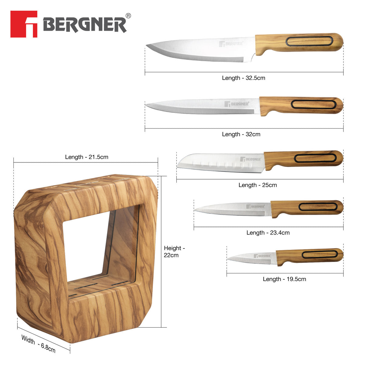 Bergner Olive Garden Stainless Steel 6 Pcs Knife Set