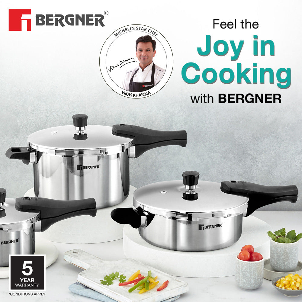 Bergner 3.5L Argent Elements Tri-Ply Stainless Steel Outer Lid Pressure Pan, Tri-Ply Induction Bottom
