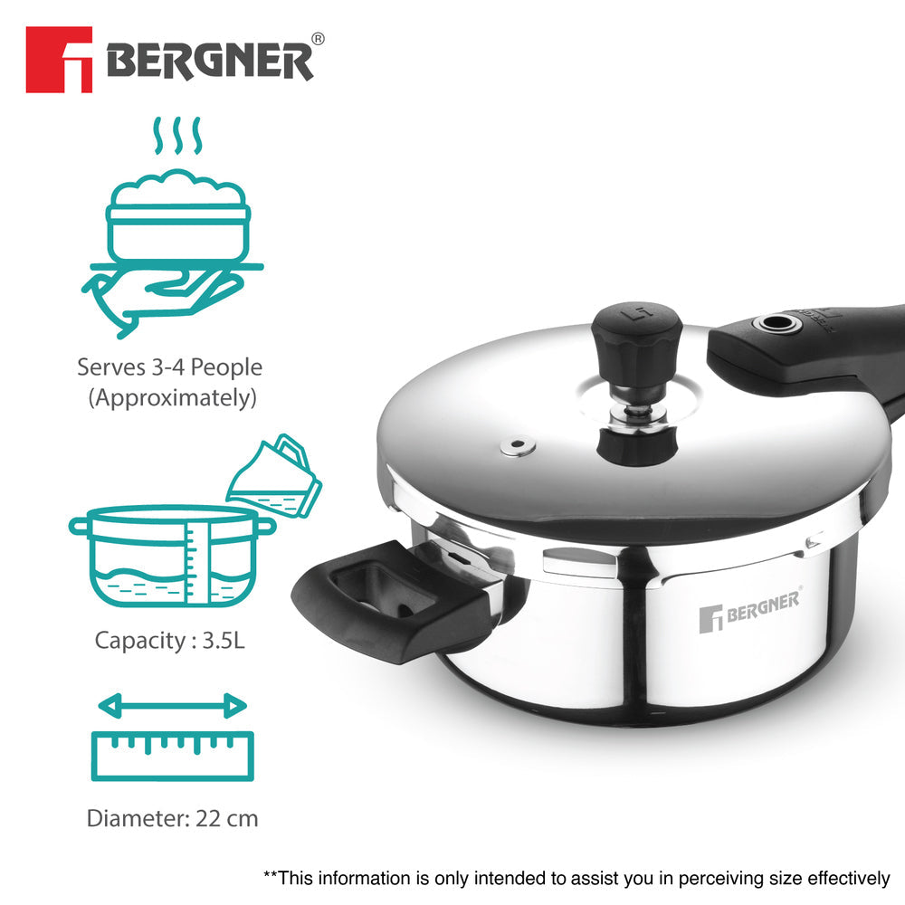 Bergner 3.5L Argent Elements Tri-Ply Stainless Steel Outer Lid Pressure Pan, Tri-Ply Induction Bottom
