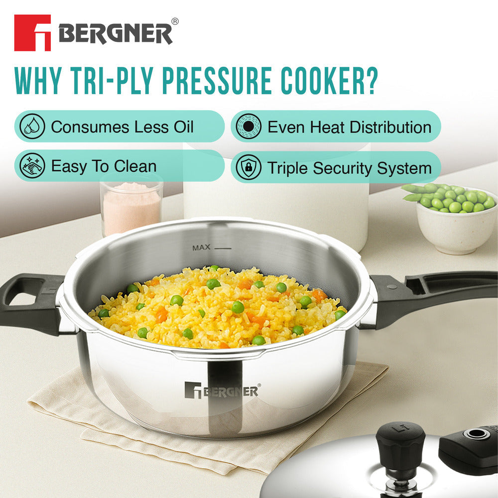 Bergner 3.5L Argent Elements Tri-Ply Stainless Steel Outer Lid Pressure Pan, Tri-Ply Induction Bottom