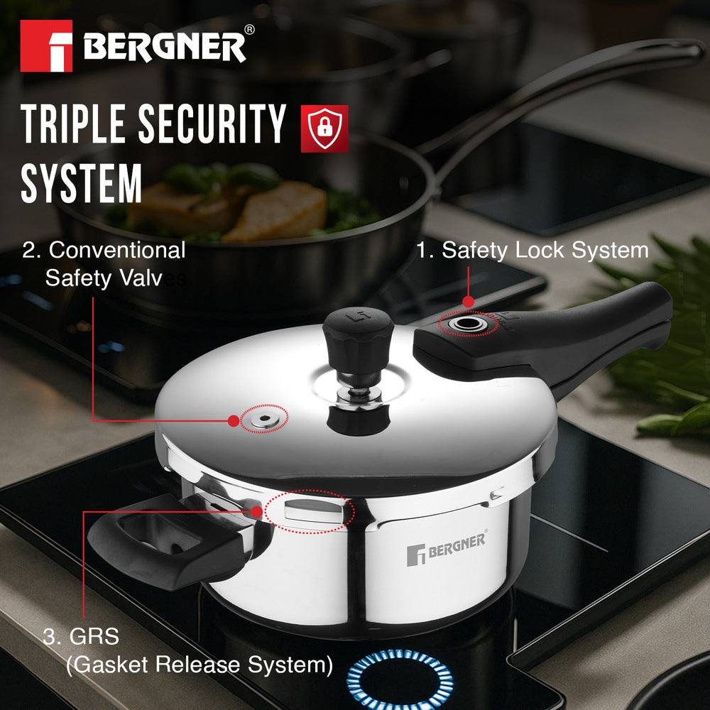 Bergner 3.5L Argent Elements Tri-Ply Stainless Steel Outer Lid Pressure Pan, Tri-Ply Induction Bottom