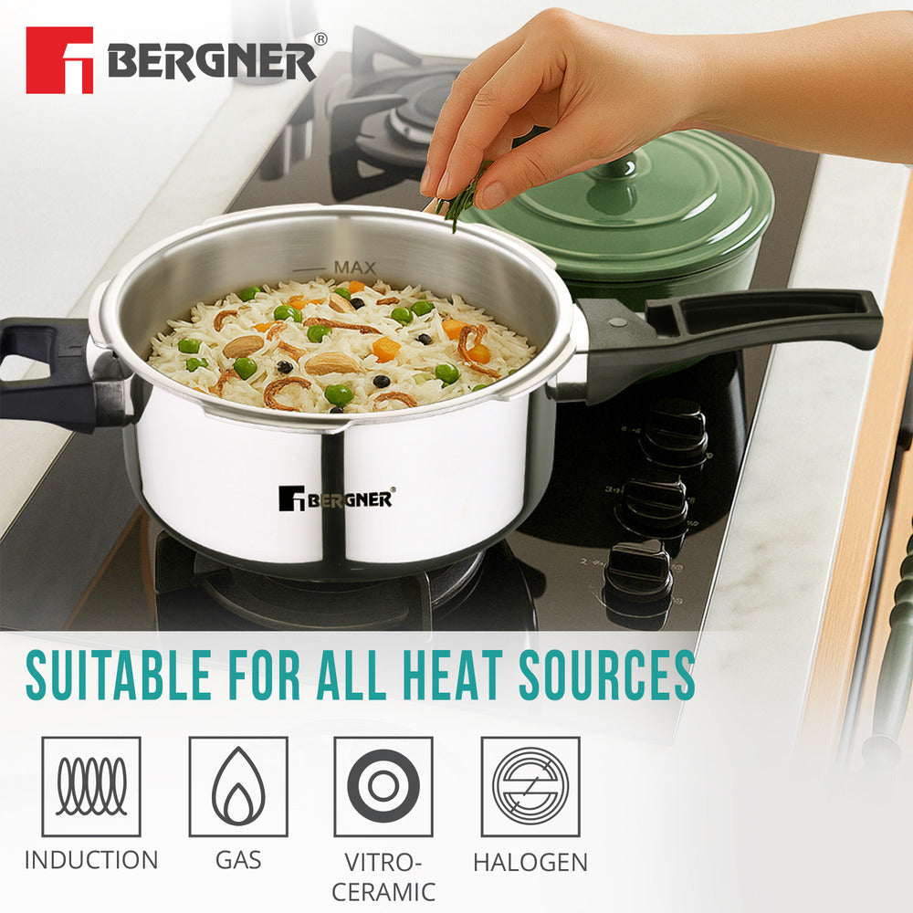 Bergner 3.5L Argent Elements Tri-Ply Stainless Steel Outer Lid Pressure Pan, Tri-Ply Induction Bottom