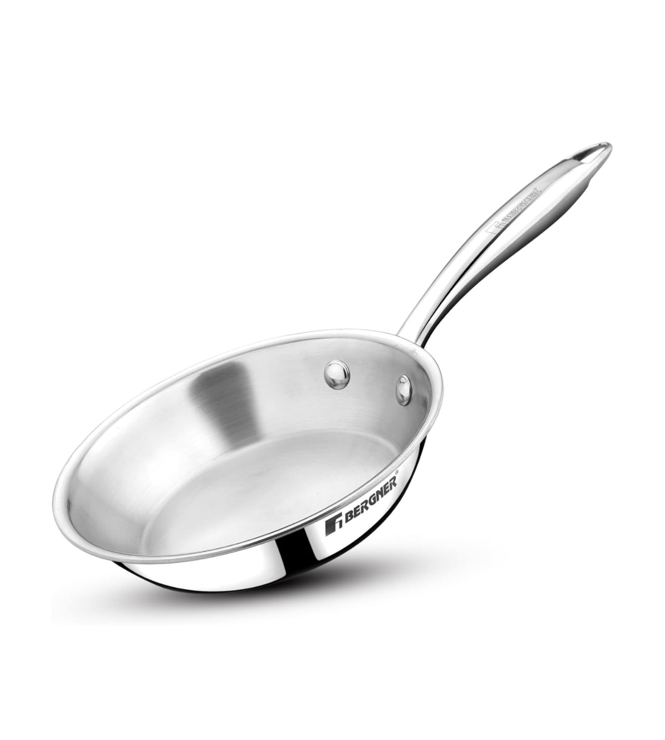 BERGNER Argent Junior Chef TriPly Stainless Steel 18cm (800ml) Fryapn, Mini Frying Pan, Sturdy and Durable, Less Oil Use, Healthy Cooking, Non-Toxic, Easy to Clean - Induction and Gas Stove Ready