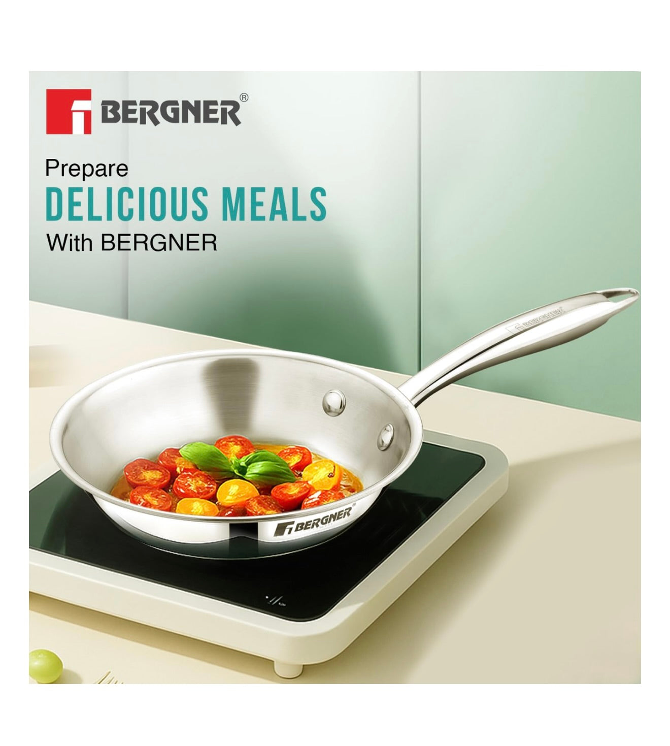 BERGNER Argent Junior Chef TriPly Stainless Steel 18cm (800ml) Fryapn, Mini Frying Pan, Sturdy and Durable, Less Oil Use, Healthy Cooking, Non-Toxic, Easy to Clean - Induction and Gas Stove Ready