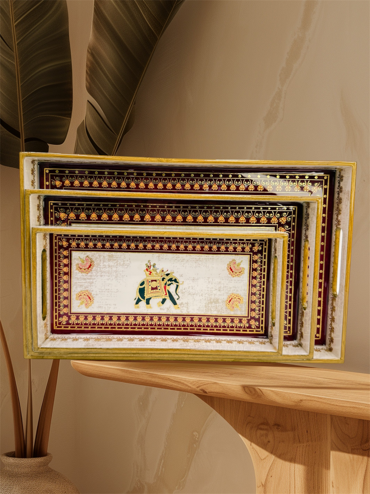 Designer Wooden Tray 3pc Set