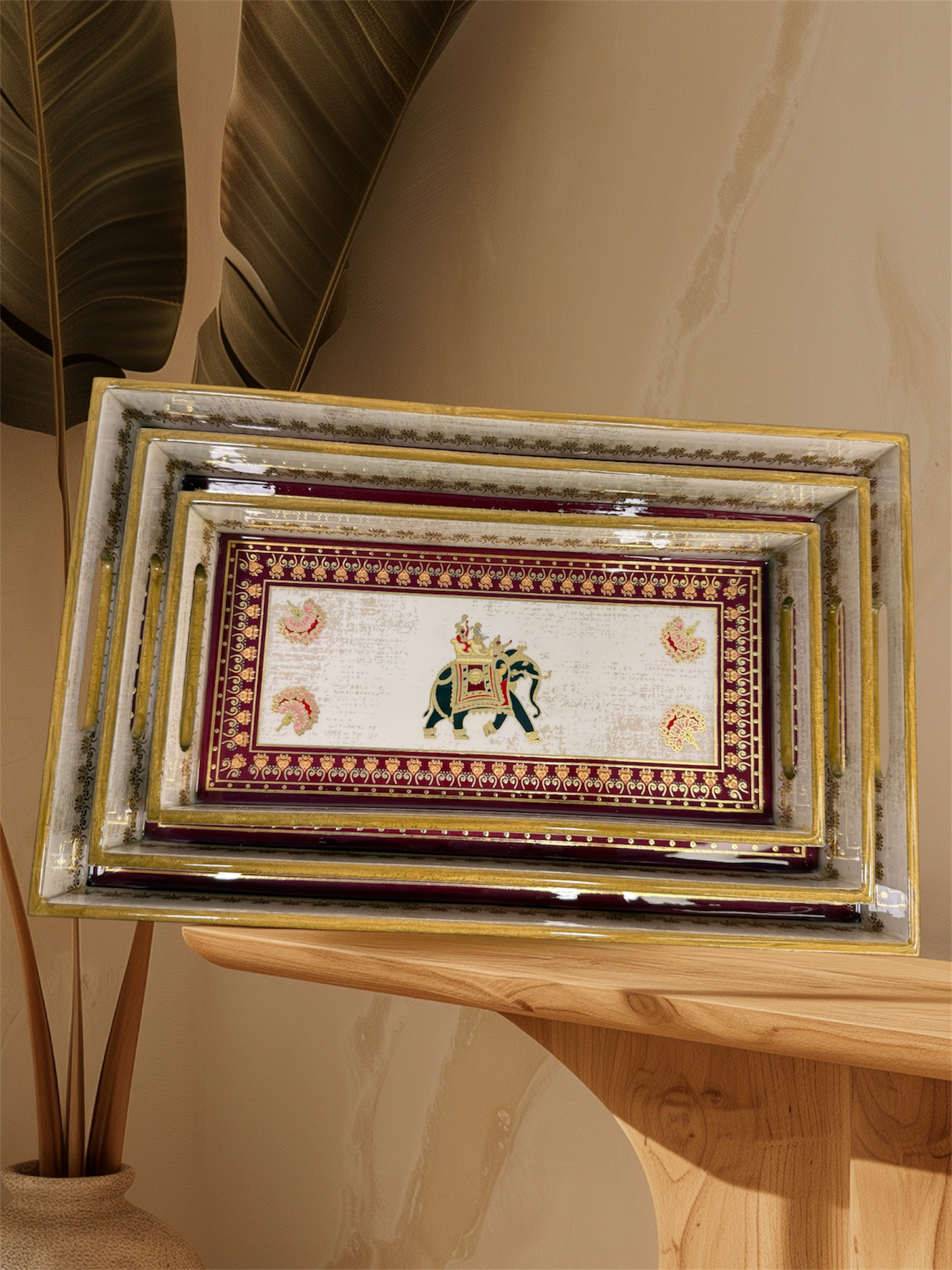 Designer Wooden Tray 3pc Set