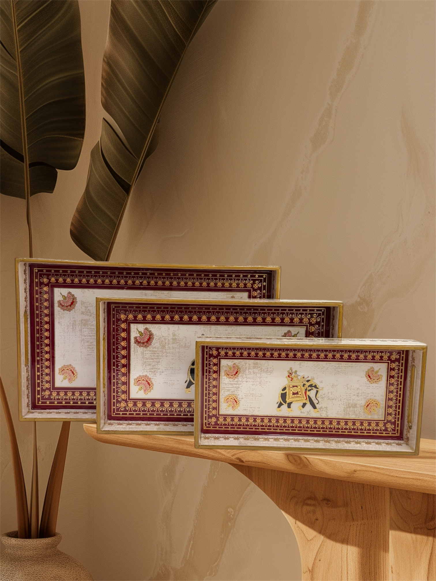 Designer Wooden Tray 3pc Set