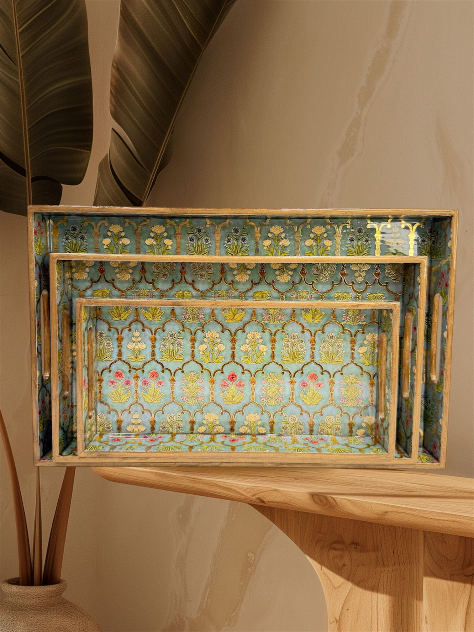 Designer Wooden Tray 3pc Set