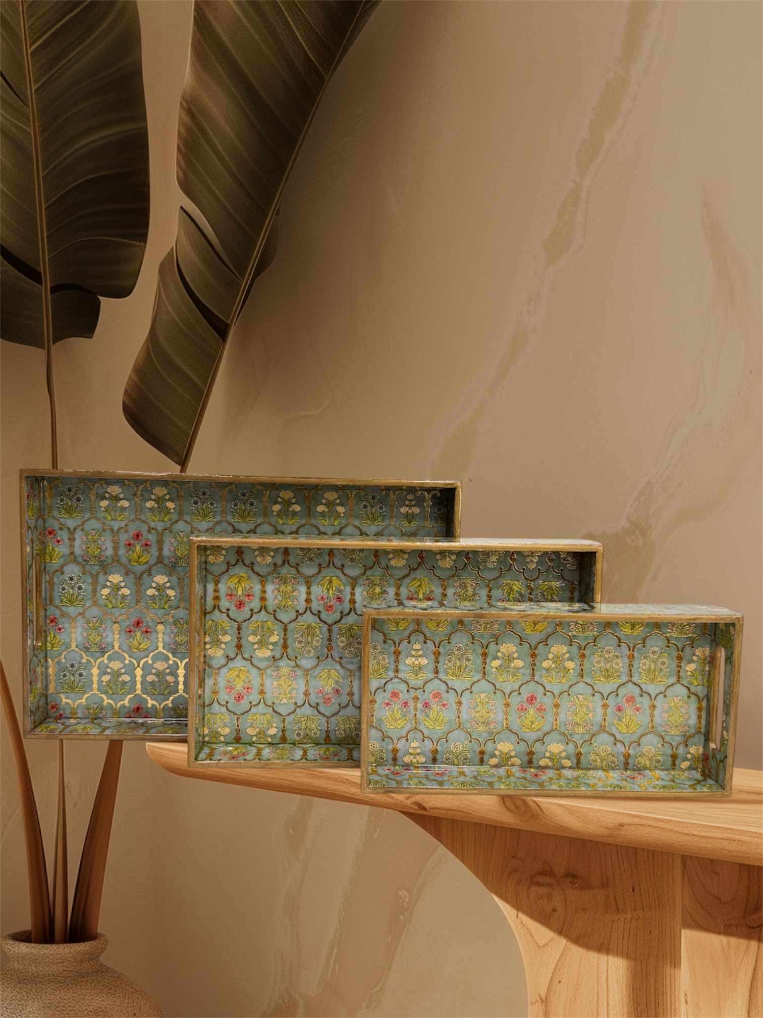 Designer Wooden Tray 3pc Set
