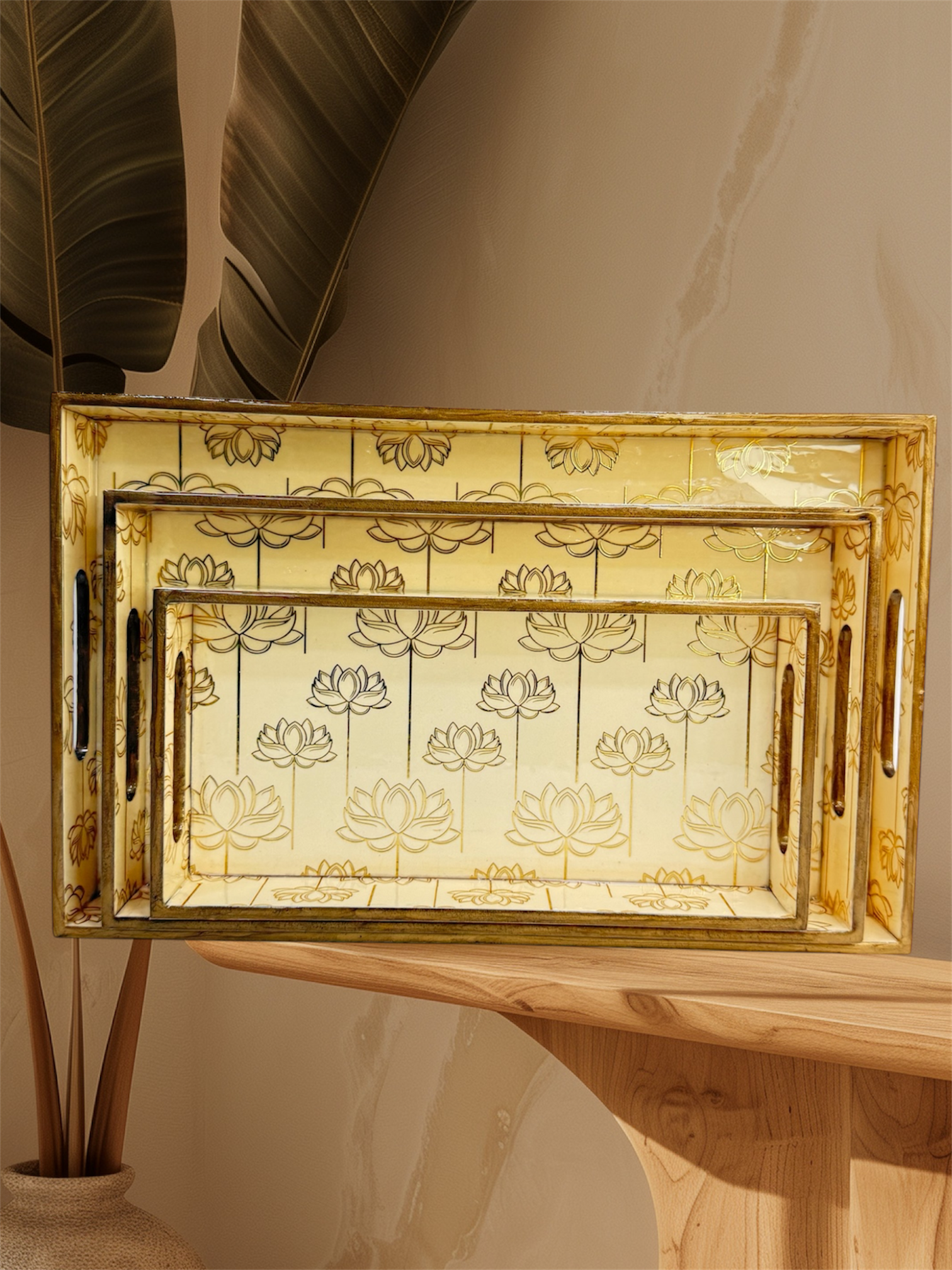 Designer Wooden Tray 3pc Set