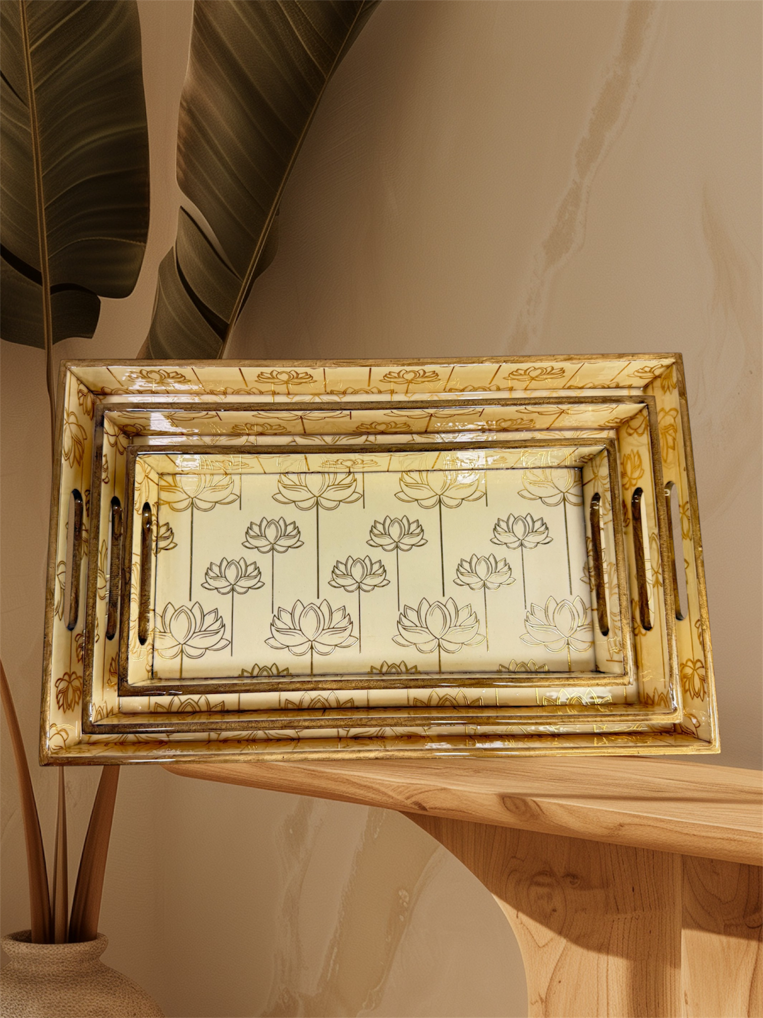 Designer Wooden Tray 3pc Set