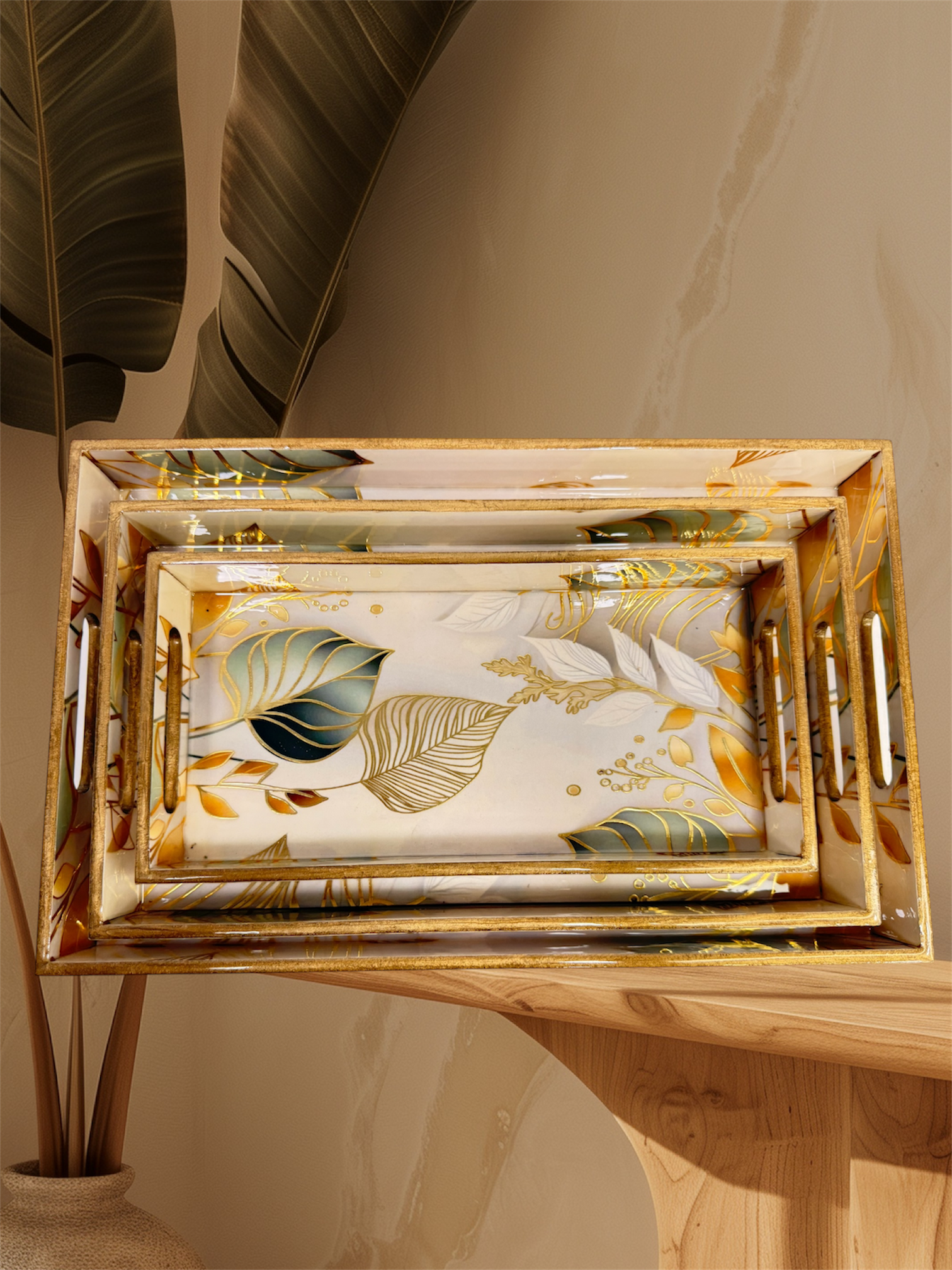 Designer Wooden Tray 3pc Set