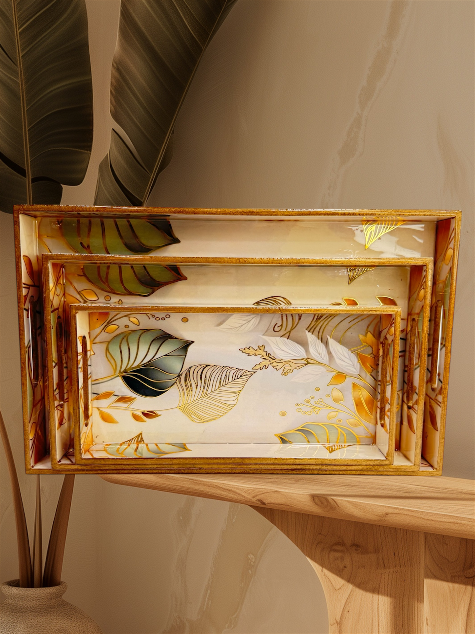 Designer Wooden Tray 3pc Set