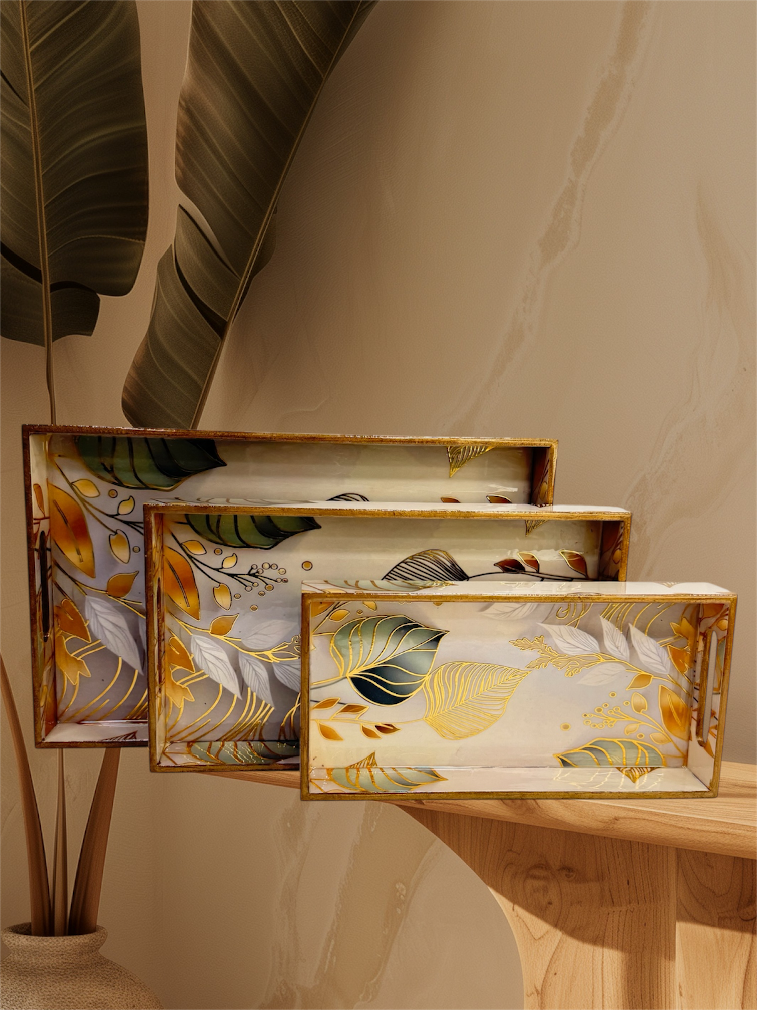 Designer Wooden Tray 3pc Set