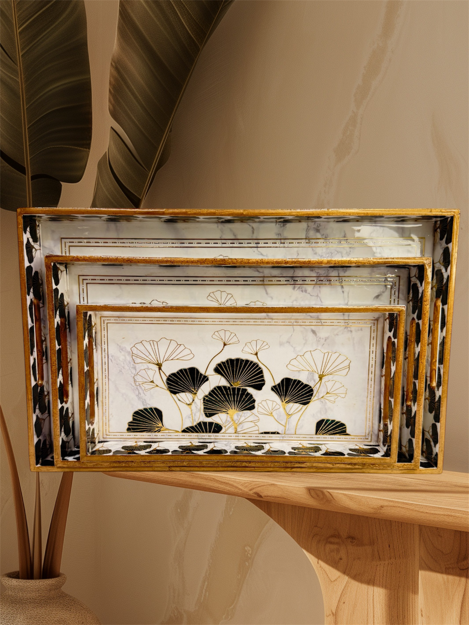 Designer Wooden Tray 3pc Set