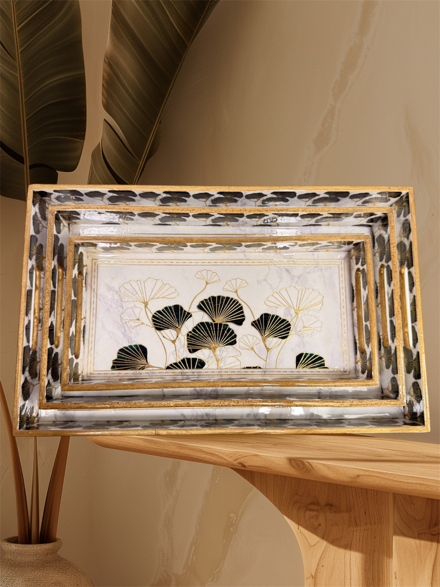Designer Wooden Tray 3pc Set